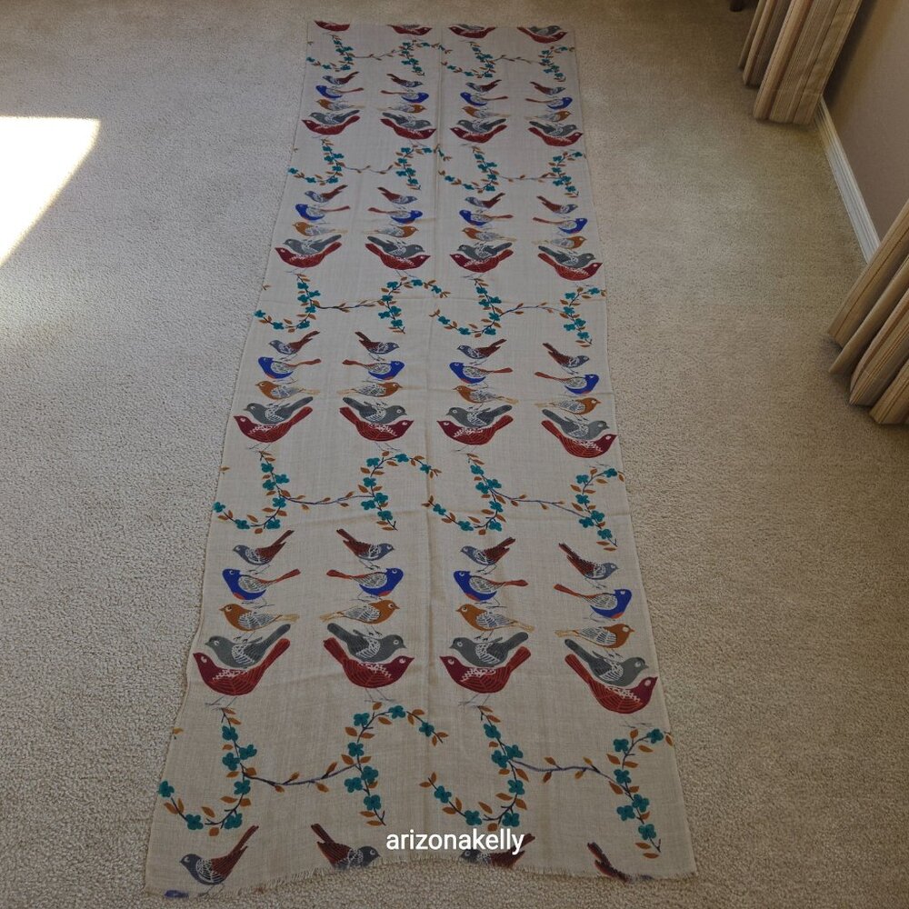 NWOT Painted Stylized Bird Scarf Shawl--Possibly Cashmere *READ* - Picture 3 of 13